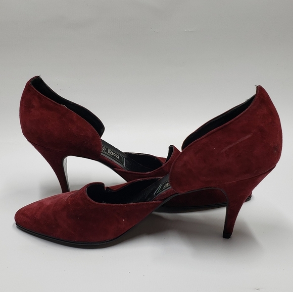 Vintage Vittorio Ricci Suede Closed Toe Pumps Size 5.5 Red Wine Colour - Picture 7 of 16